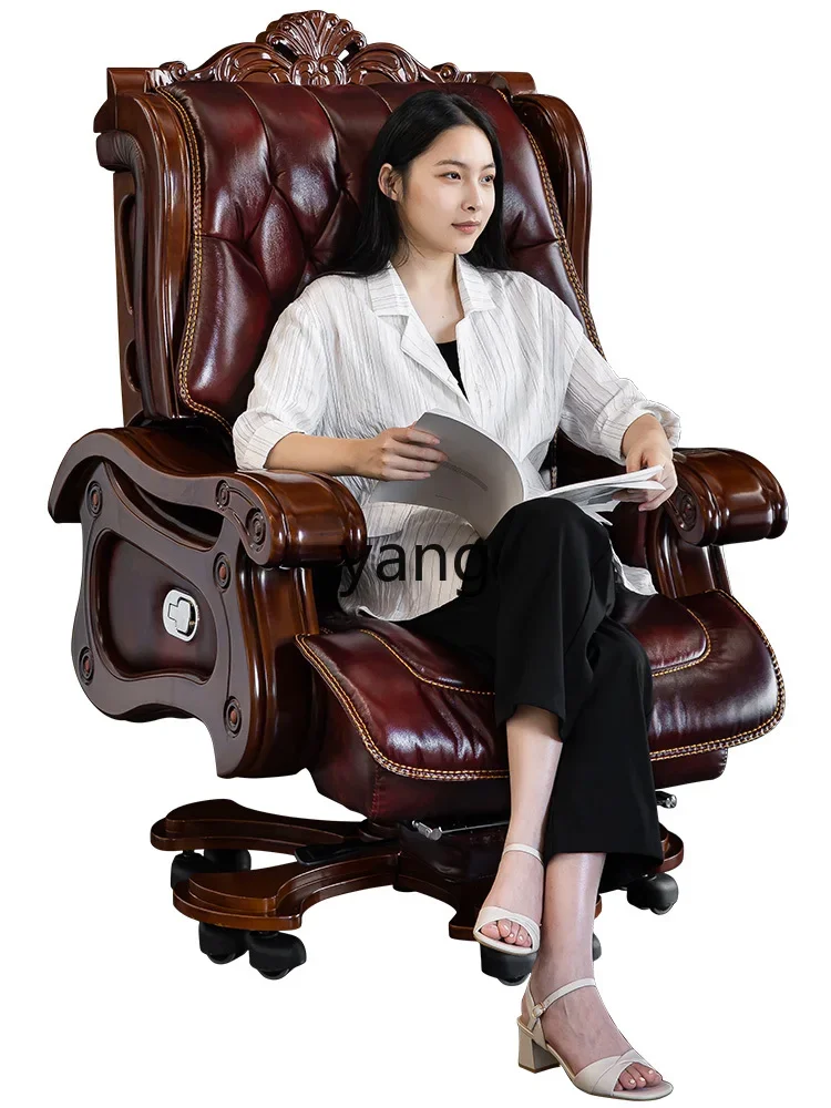 LMM High-End Boss Chair Genuine Leather Reclining Home Computer Chair Comfortable Study Business Office Chair