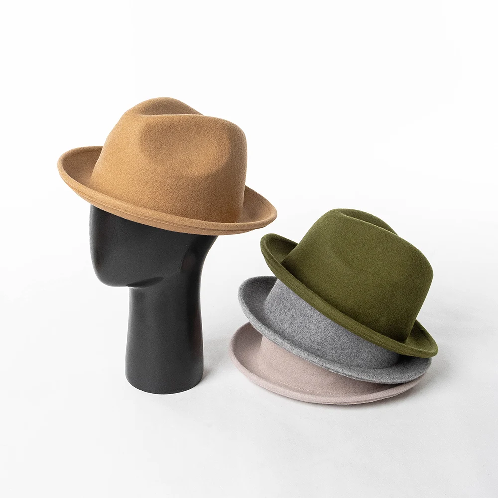 

100% Wool Felt Fedora Hat With Short Brim