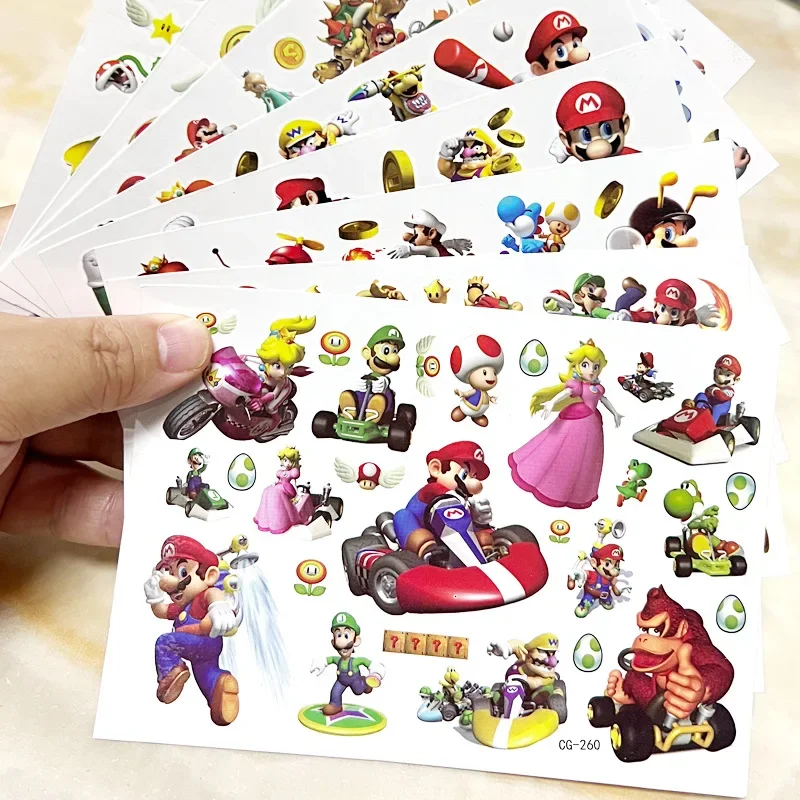 Super Mario Tattoo Stickers Waterproof Cute Mario Sticker Cartoon Kids Girls Christmas Birthday Gift Reward Toy Paster