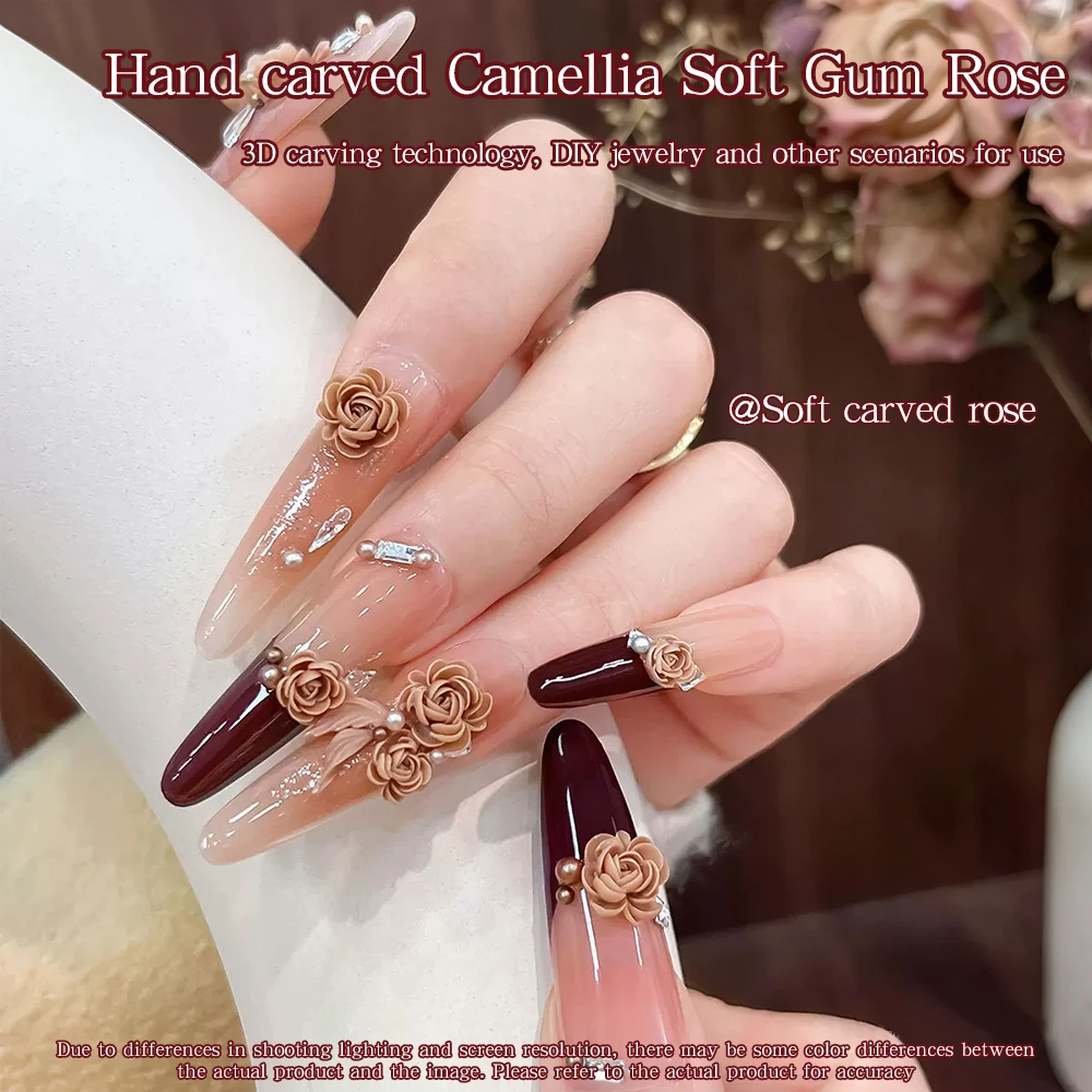 50PCS 3D Resin Rose Nail Charms With 50PCS Leaves Red White And Dusty Colors Acrylic Flower Nail Art Charms Parts Accessories