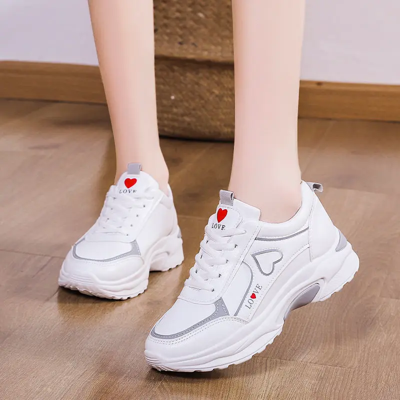 Platform Spring Sneakers Women Casual Shoes Wedge Sneaker Warm Cotton Shoes Female Lace-up Chunky Shoes Running Shoes for Woman