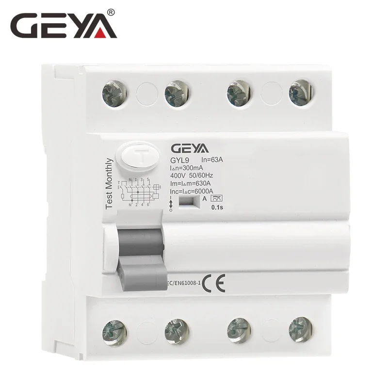 GEYA Type A RCD Magnetic Residual Current Circuit Breaker ELCB 3P+N 40A 63A  RCD ELCB Detect Pulsating DC Residual Current