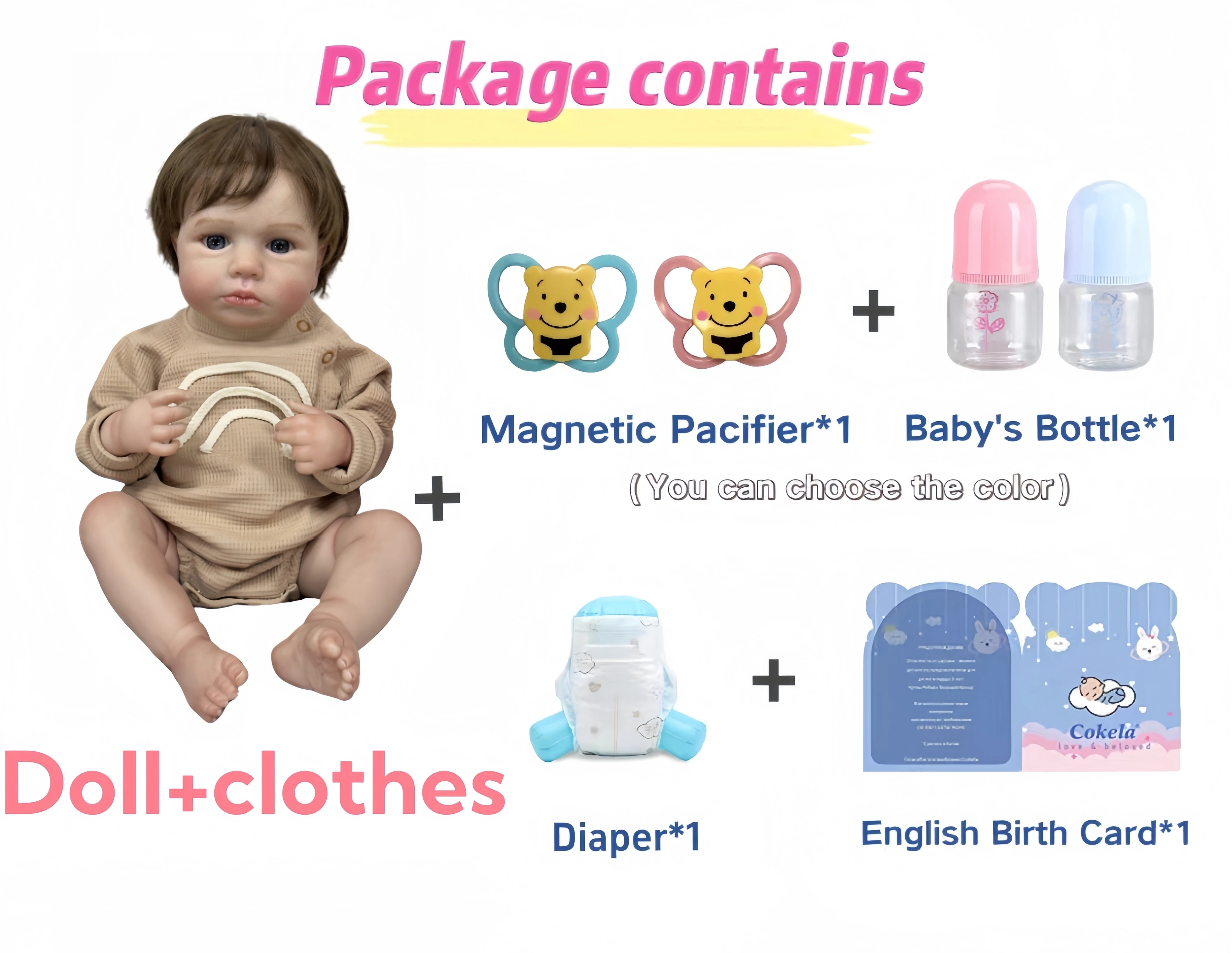 Cokela Giocattolo per bambini Reborn Baby Doll vivo corpo realistico bambino 50 cm morbido vinile realistico bambole rinate appena nate per le ragazze del ragazzo
