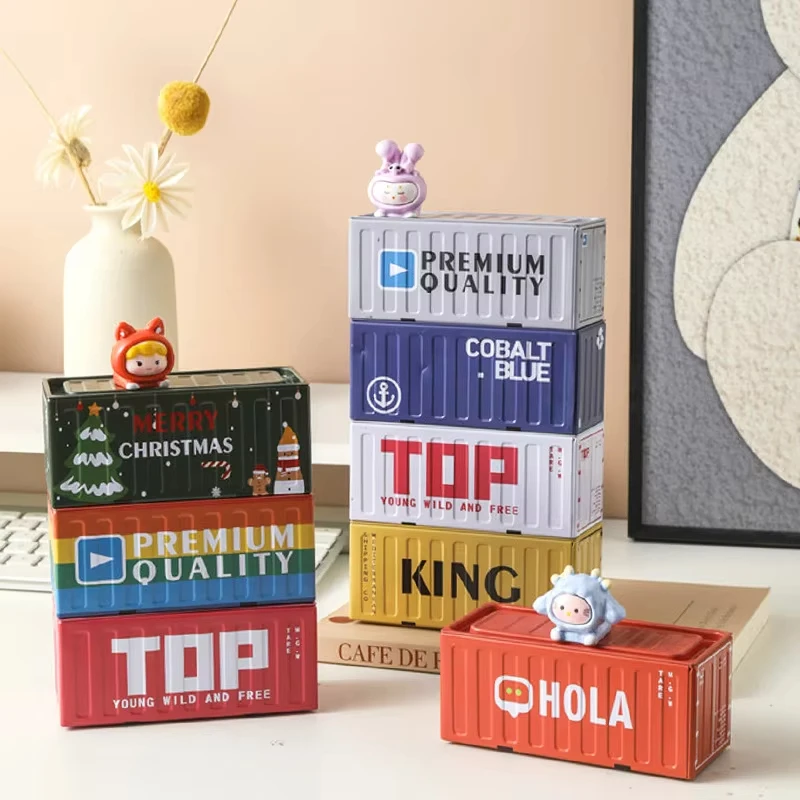 صندوق تخزين حديدي على الطراز الصناعي القديم حاوية معدنية مصغرة نموذج صندوق تخزين مزخرف قطعة عرض نموذج إبداعي