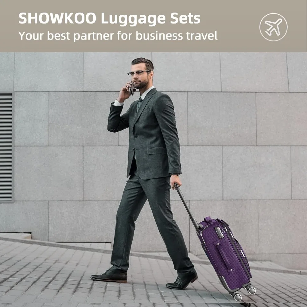 SHOWKOO Luggage Sets 3 Piece Softside Expandable Lightweight