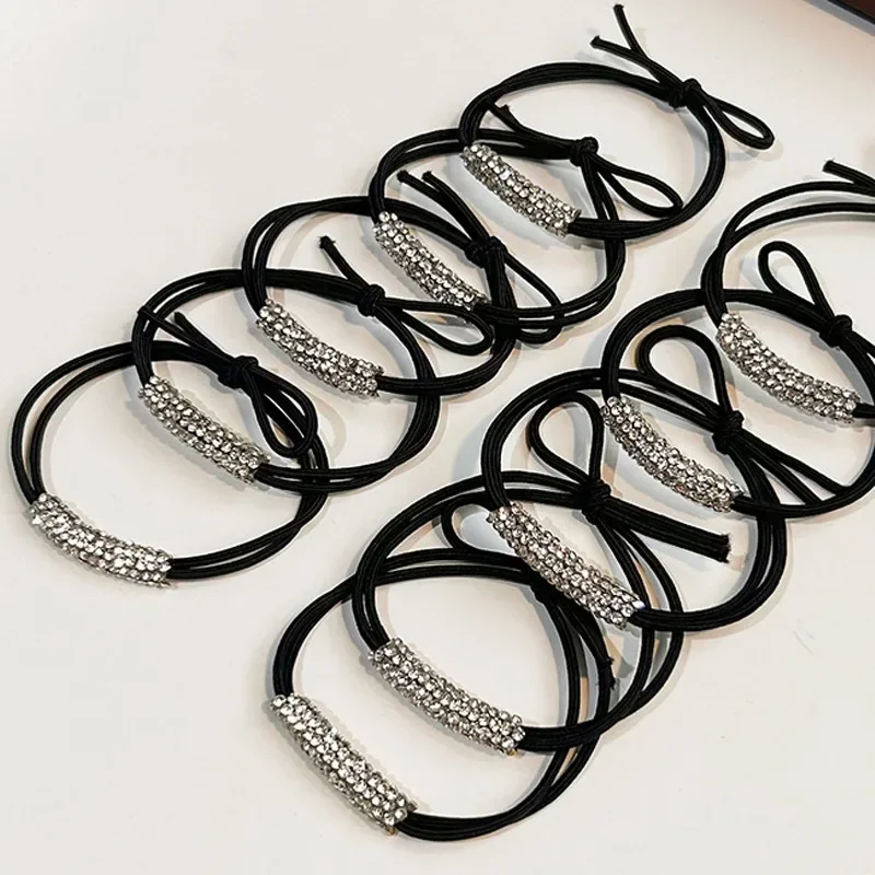 1/10pcs Women Diamonds Black Shiny Rhinestone Seamless Rubber Band Elastic Hair Rope 2023 New Fashion Hot Sale Hair Accessories