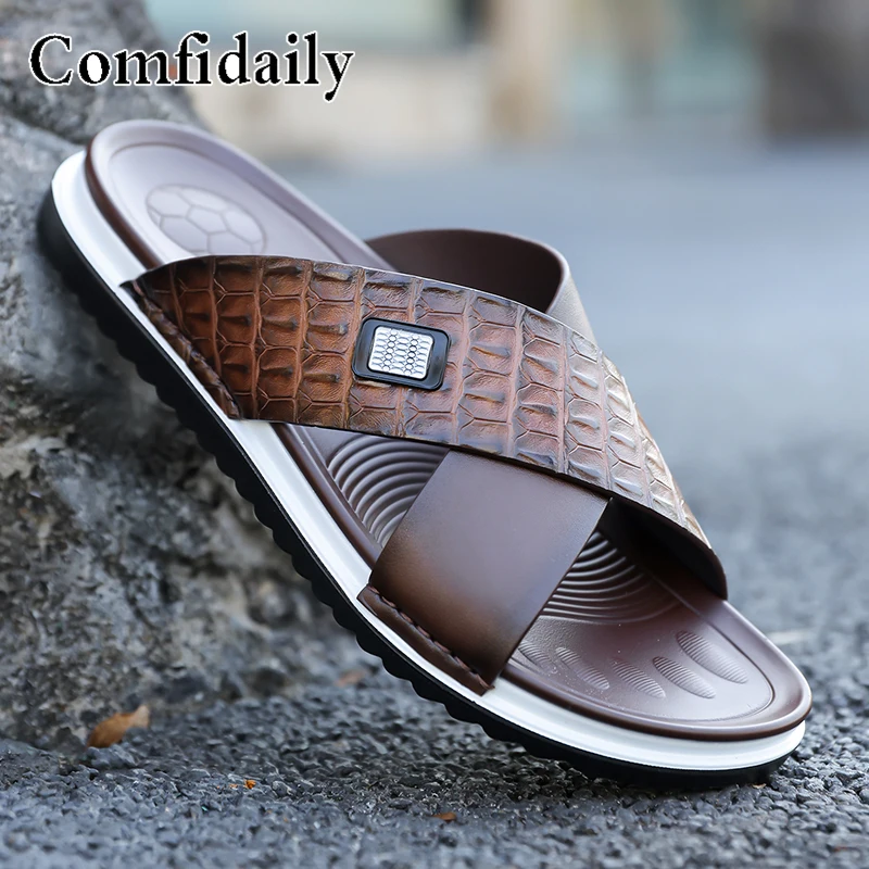 Luxury Brand Men's Shoes Handmade Fashion Sandals Holiday Gifts House Slippers Full Grain Leather Outdoor Beach Garden Slides
