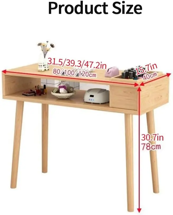 Modern Nail Desk with Dust Collector, Nail Table for Nail Tech, Manicure Table with Grooved and Drawer, Solid Wood Double Layer