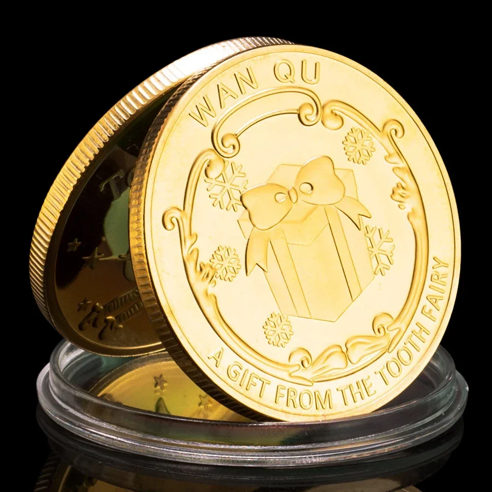 A Gift From Tooth Fairy Children's Teeth Change Gift Commemorative Coin Cartoon Tooth Fairy Gold Plated Badge Collectible Coins