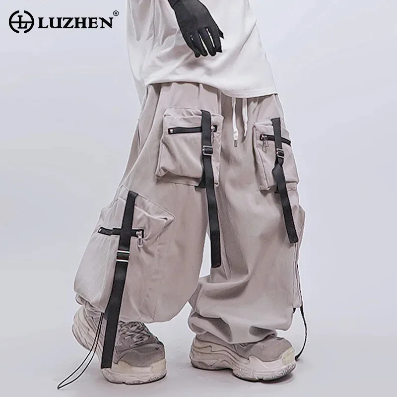 

LUZHEN, оригинальные уличные брюки в стиле хип-хоп, свободные повседневные брюки с несколькими карманами, украшенные повседневными брюками, 2025 г., американские модные широкие мужские брюки JY2952