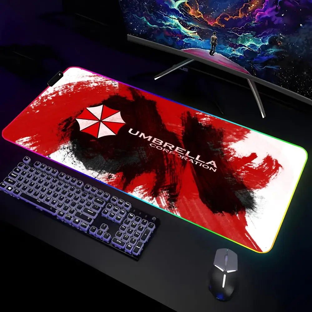 Umbrella Corporation Mouse Pad Gamer RGB Deskmat Keyboard Mat Gaming Laptops LED Mousepad Desk Protector Anime Mause Mats