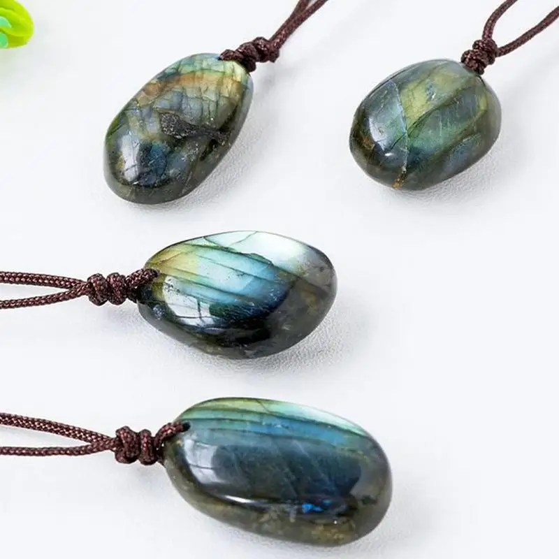 Natural Labradorite Pendant Raw Stone Pendants Necklace For Unisex Regular Handmade Waterdrop Healing Crystal Necklace