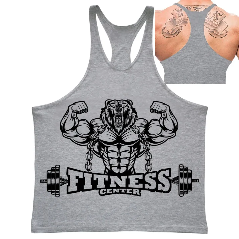 Canotta da uomo con stringer grafico Fitness Bear, gilet da palestra per bodybuilding, camicia senza maniche estiva casual alla moda di strada