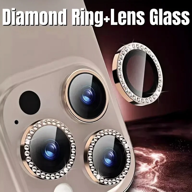 2-3 Stück Diamant-Linsenschutz für iPhone 16 17 Pro Max 14 Plus Glitzer-Metallring-Linsenglas für iPhone 16 Pro Max Rücklinsenkappe