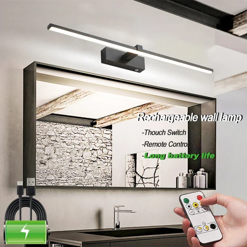 Bathroom LED Rechargeable Wall Light Linear Unlimited Dimming Touch Switch Bedroom Mirror Front Light Remote Control Modern Home