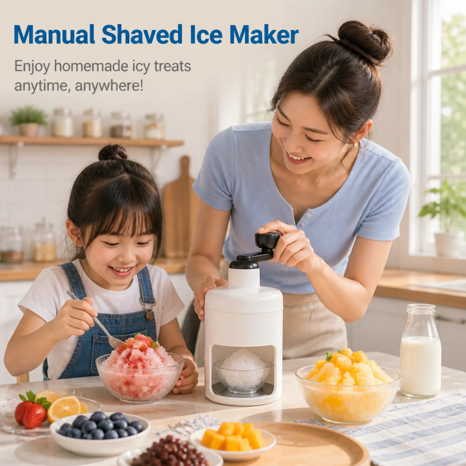 Hand-Crank Ice Chipper Non-Manual Ice Chipper with Collection Chamber Portable Snow Cone Machine for Home Cooks, Students, Summe