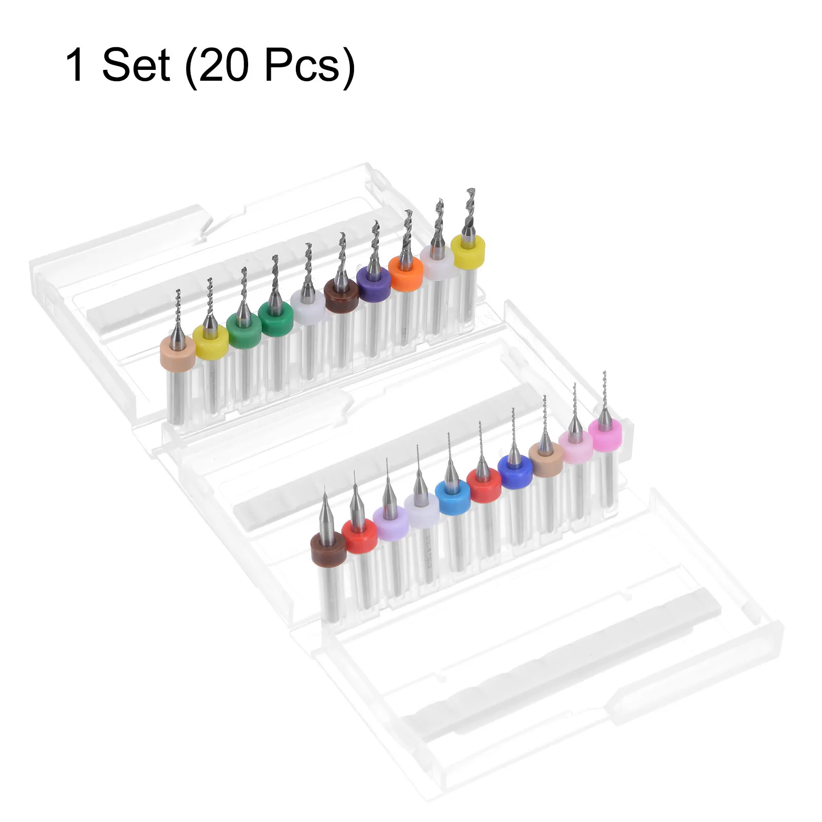 20Pcs 1/8" Shank 0.1mm-2mm Tungsten Carbide CNC Engraving PCB Drill Bits Set