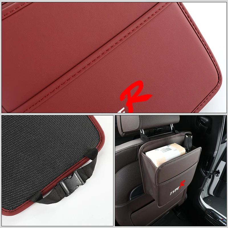 Leather Car Seat Back Storage Bag Hanging Pocket Accessories For Honda Type R Mugen Power Civic 4d 10th Gen 8th CRV City Accord view 5