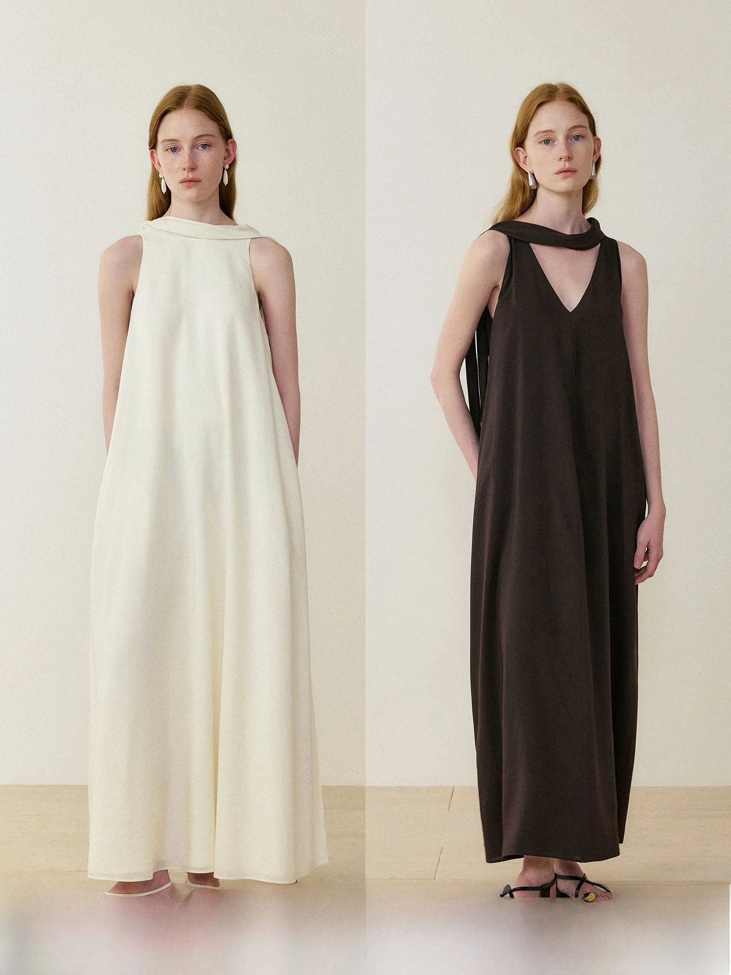 

MURMUR MI Double-Sided Wear Rayon V-Ne Svel A-Line Loose Long Dr Women's Faion Spring Summer Autumn l Waist