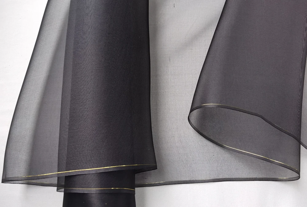 100cm*114cm Plain Sheer Black Organza Fabric, Pure Silk Stiff Texture for Veil, Yashmak & Bridal Wedding Dress Material