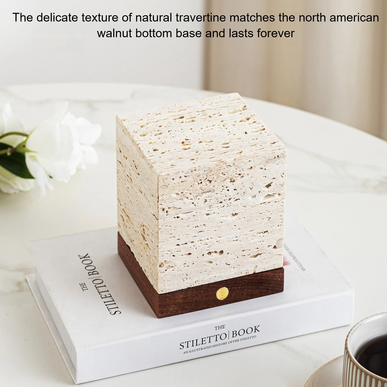 Travertine LED Night Light, Modern Stone Table Lamp, Rechargeable Bedroom Bedside Sofa Table Night Light, Art Lighting Fixtures view 5