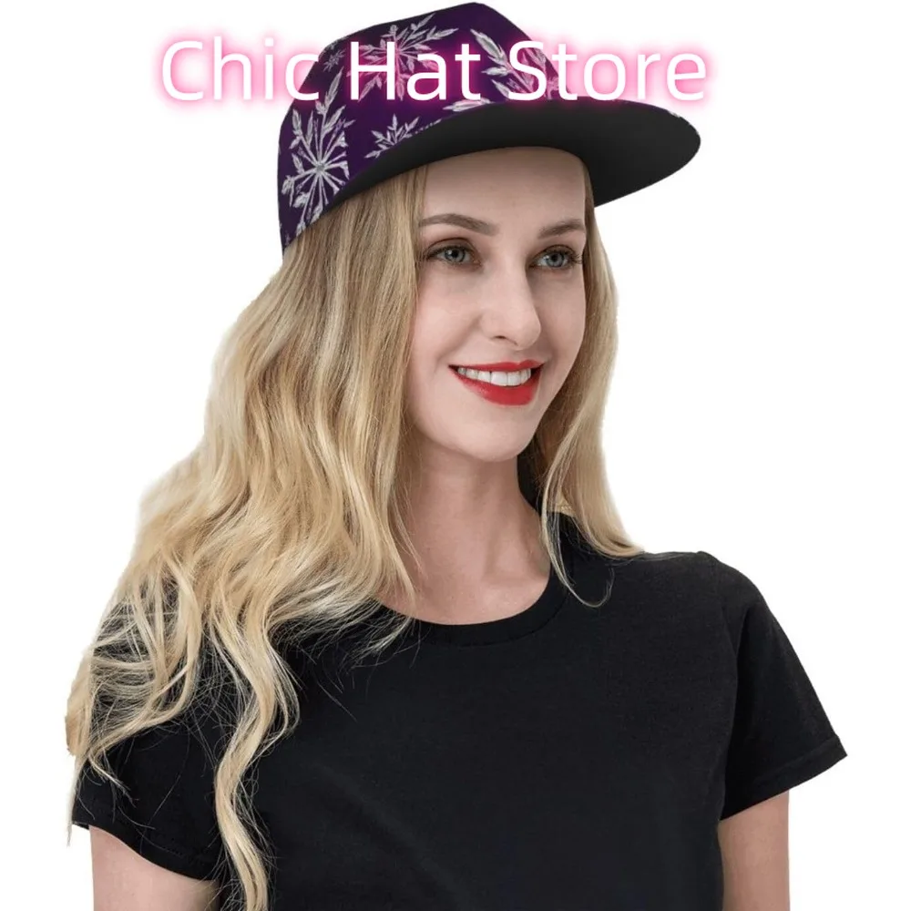 قبعة مسطحة قابلة للتعديل للرجال والنساء، قبعة بيسبول هيب هوب - ندفة الثلج متدرجة باللون الأرجواني