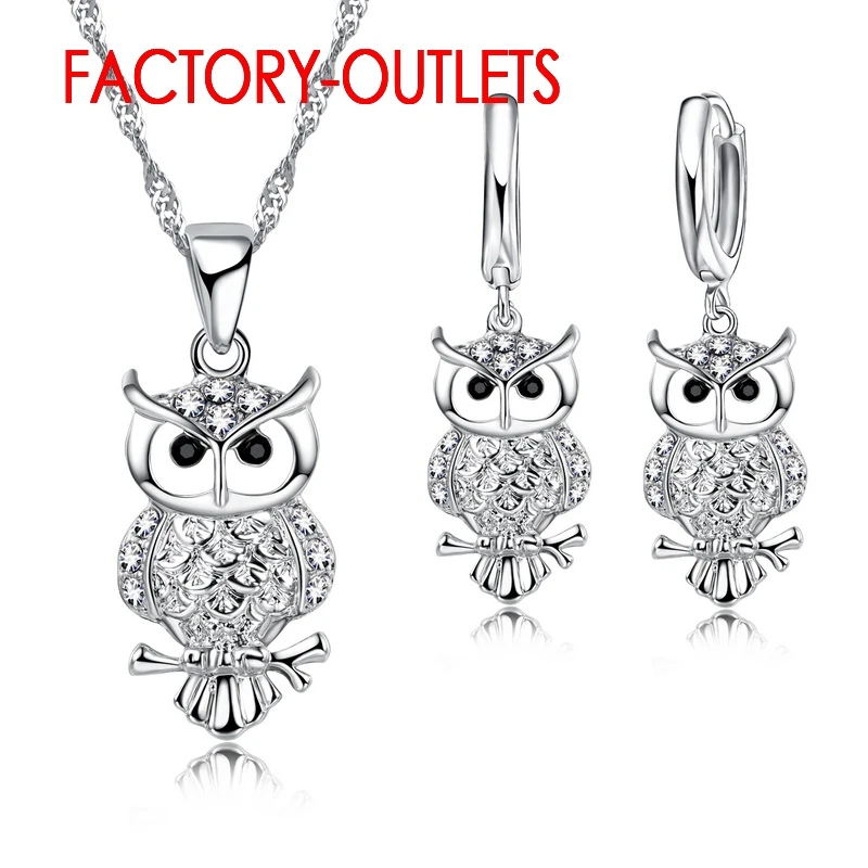 Real 925 Sterling Silver Cute Design Animal Shape Pendant Necklace Earrings Sets CZ Cubic Zirconia Female Party Anniversary