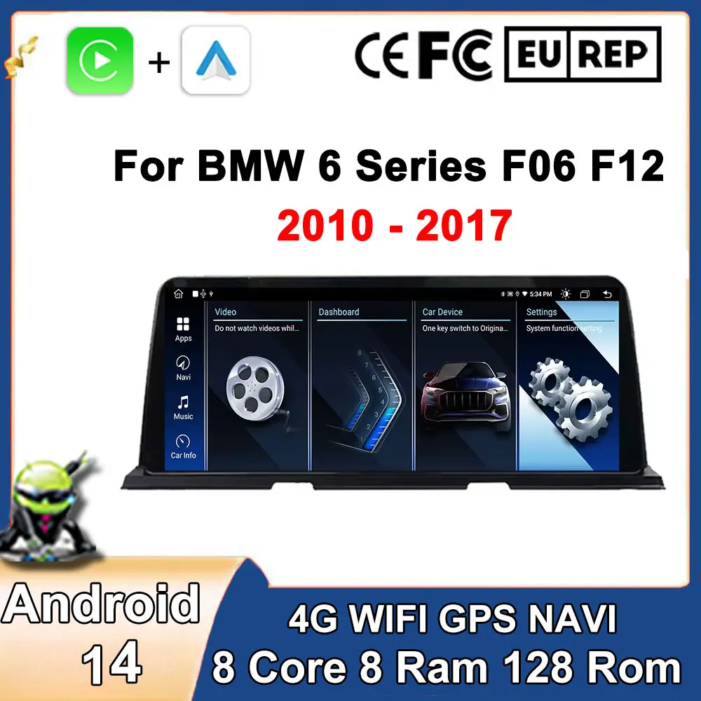 For BMW 6 Series F06 F12 2010 - 2017 12.3''Android14  CIC/NBT Auto Multimedia Player Carplay Radio GPS Navigation DSP 360 Camera