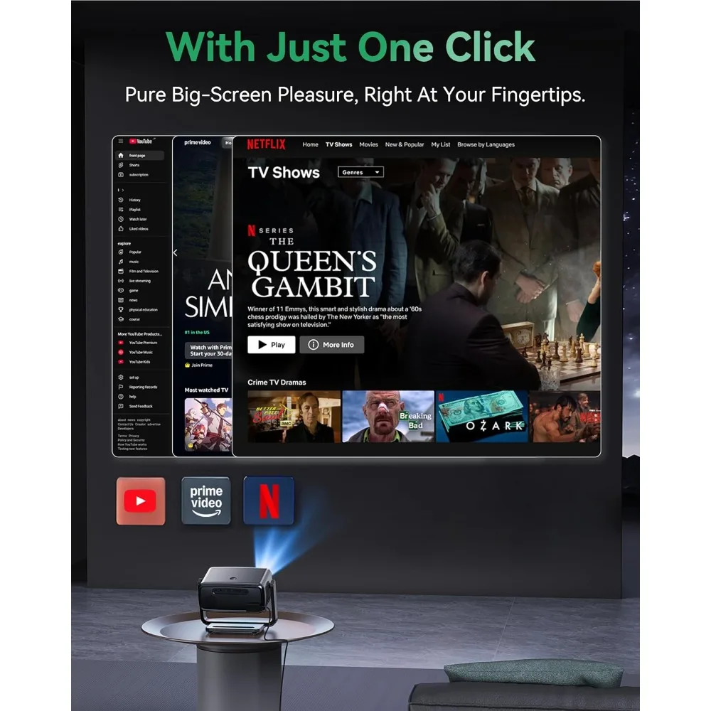 Proyektor WiFi Bluetooth 4K 1200 ANSI 180 °   Home Theater Film Portabel Luar Ruangan dengan Keystone Otomatis dan Resolusi Native 1080P yang Dapat Diputar