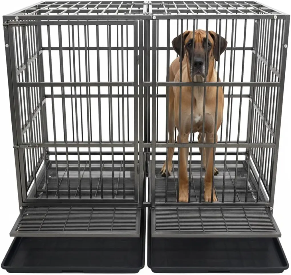 

54 Inch Heavy Duty Dog Crate Cage with Wheels, Indestructible and Escape Proof Steel Kennel Indoor