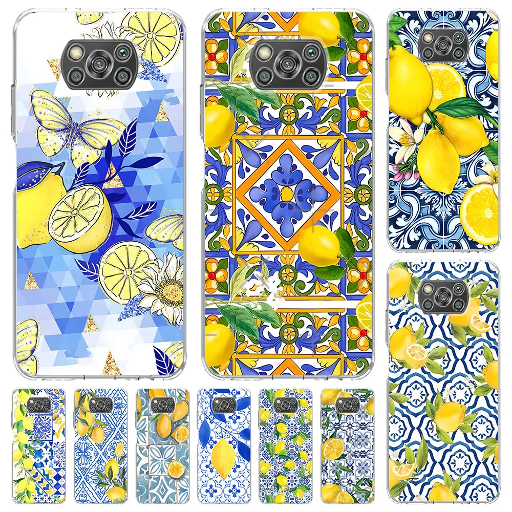 Mediterranean Lemon Case for Xiaomi Poco X6 X5 F4 M5s X3 NFC F1 F5 M5 M3 M4 GT F3 F2 X4 Pro Transparent Silicone Phone Cover