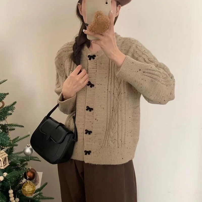 Korean Style Bow Red Sweater Coat Women Lazy Chic Soft Knit Cardigan Cozy Casual Outerwear Elegant Feminine Fashion Cute Kawaii