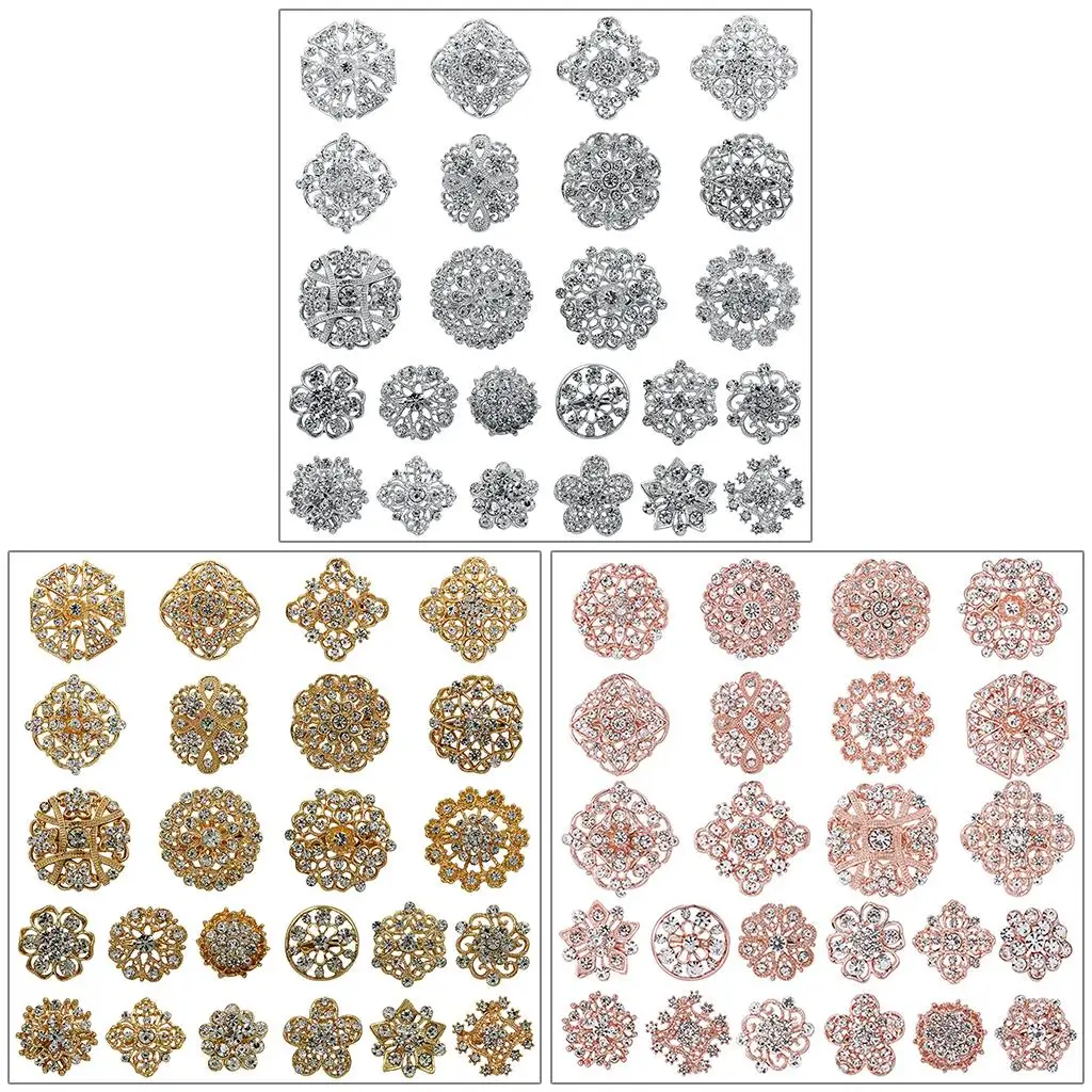 24 حزمة من دبابيس بروش أحجار الراين المختلطة دبوس طوق كريستالي على شكل زهرة عتيقة
