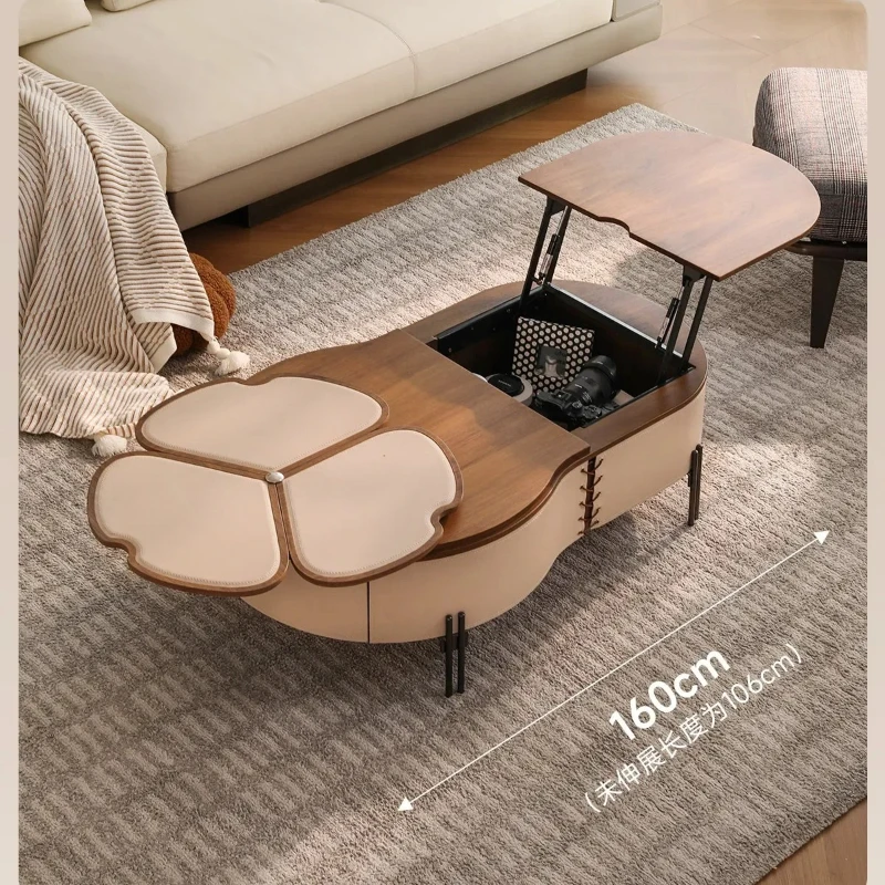 A Small apartment liftable antique multi-functional tea table