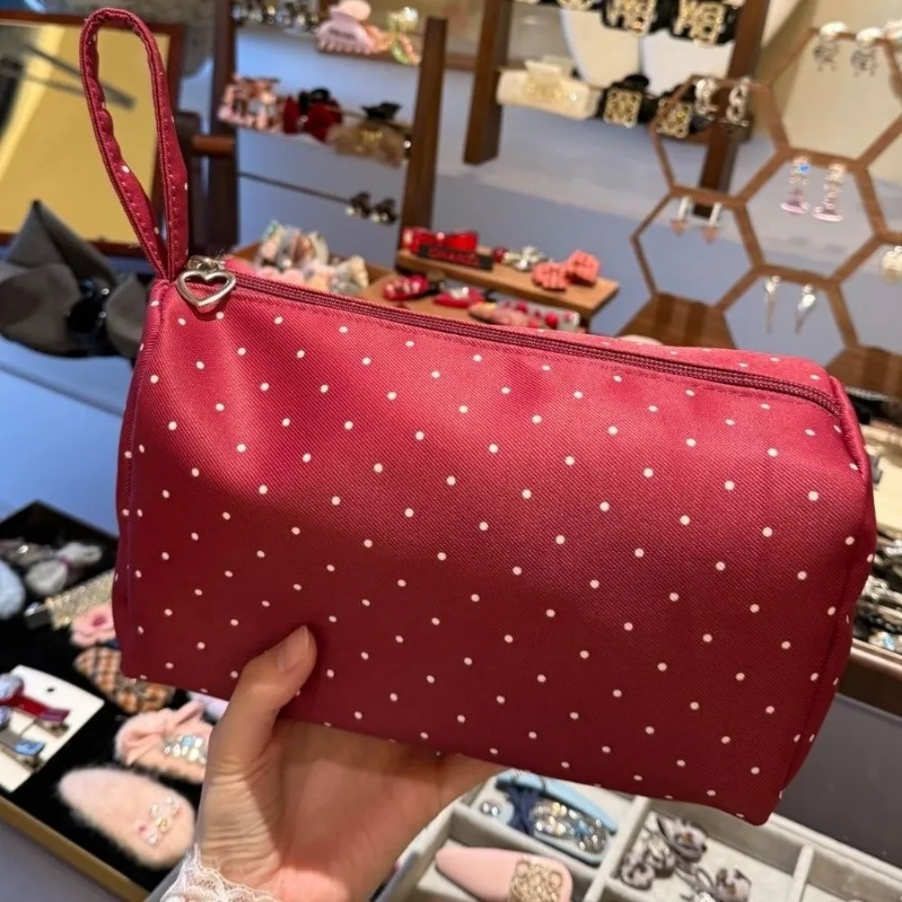 Polka Dot Cosmetic Bag Zipper Closure Splash Resistant Toiletry Pouch Large Capacity Lightweight Makeup Handbag for Travel