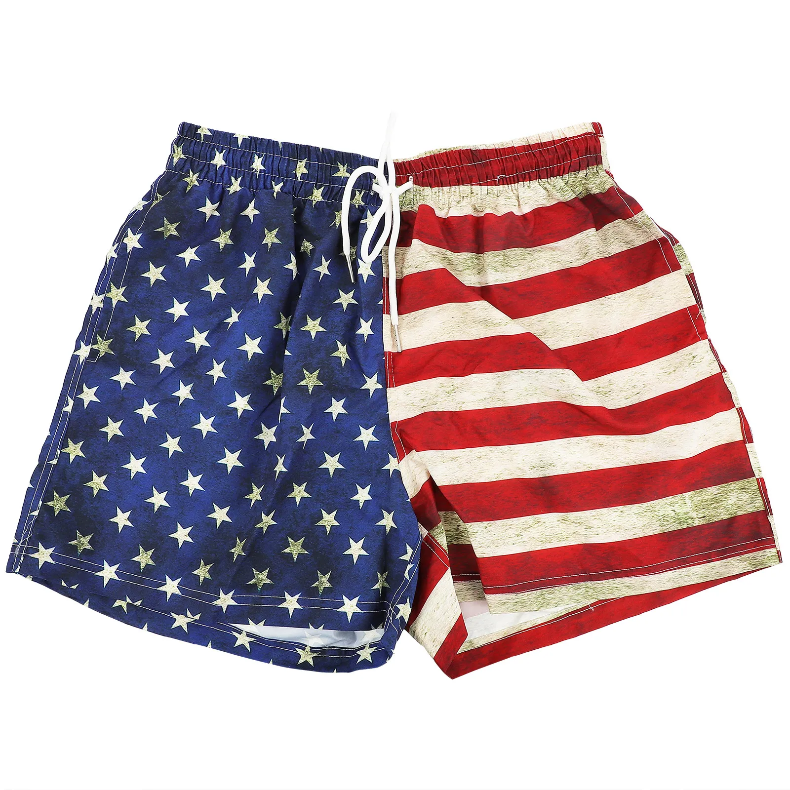 1Pair Usa Flag Printed Men's Quick-Dry Breathable Swimming Trunks for Surfing Fitness Outdoor Activities Summer