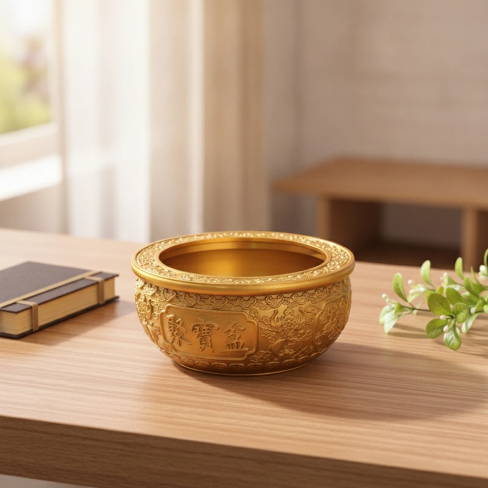 Basin with Embossed Patterns Metal-Like-Look Decorative Basin Decorative Bowl Round Vessel Low-Profile for Desktop, Entryway