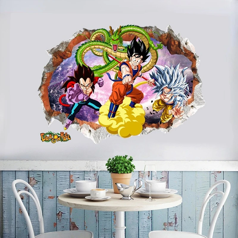 Dragon Ball 3D Broken Wall Sticker Super Saiyan Son Goku Anime Wall Sticker Bedroom Decoration Sticker Children\'s Toy Gift