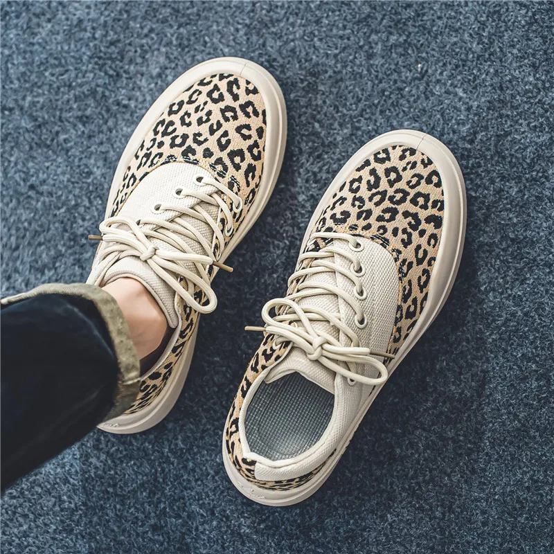 

Leopard Print Mens Sneakers Outdoor Thick-soled Breathable Canvas Shoes for Men Fashion Non-slip Walking Shoes Zapatillas Hombre