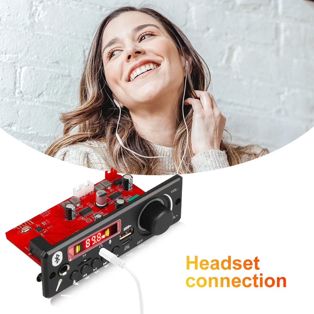 Bluetooth 5.0 MP3 Decoder Board 2*80W 160W Amplifier Audio Player 12V DIY MP3 Player Car FM Radio Module TF USB Mic Record Call