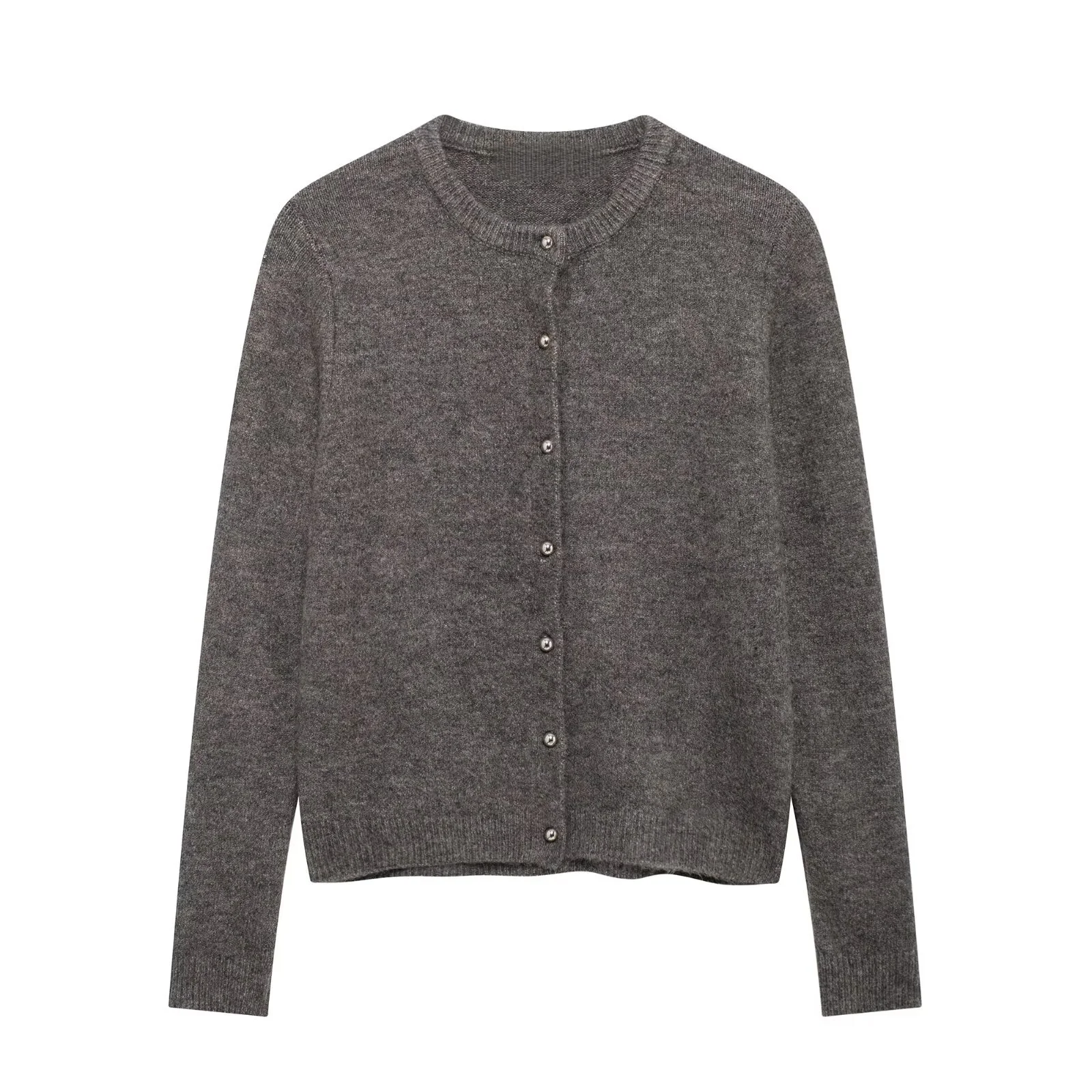 

2025 Winter New Women's Casual Comfortable Commuter Versatile Round Neck Knit Sweater with Metal Button Decoration