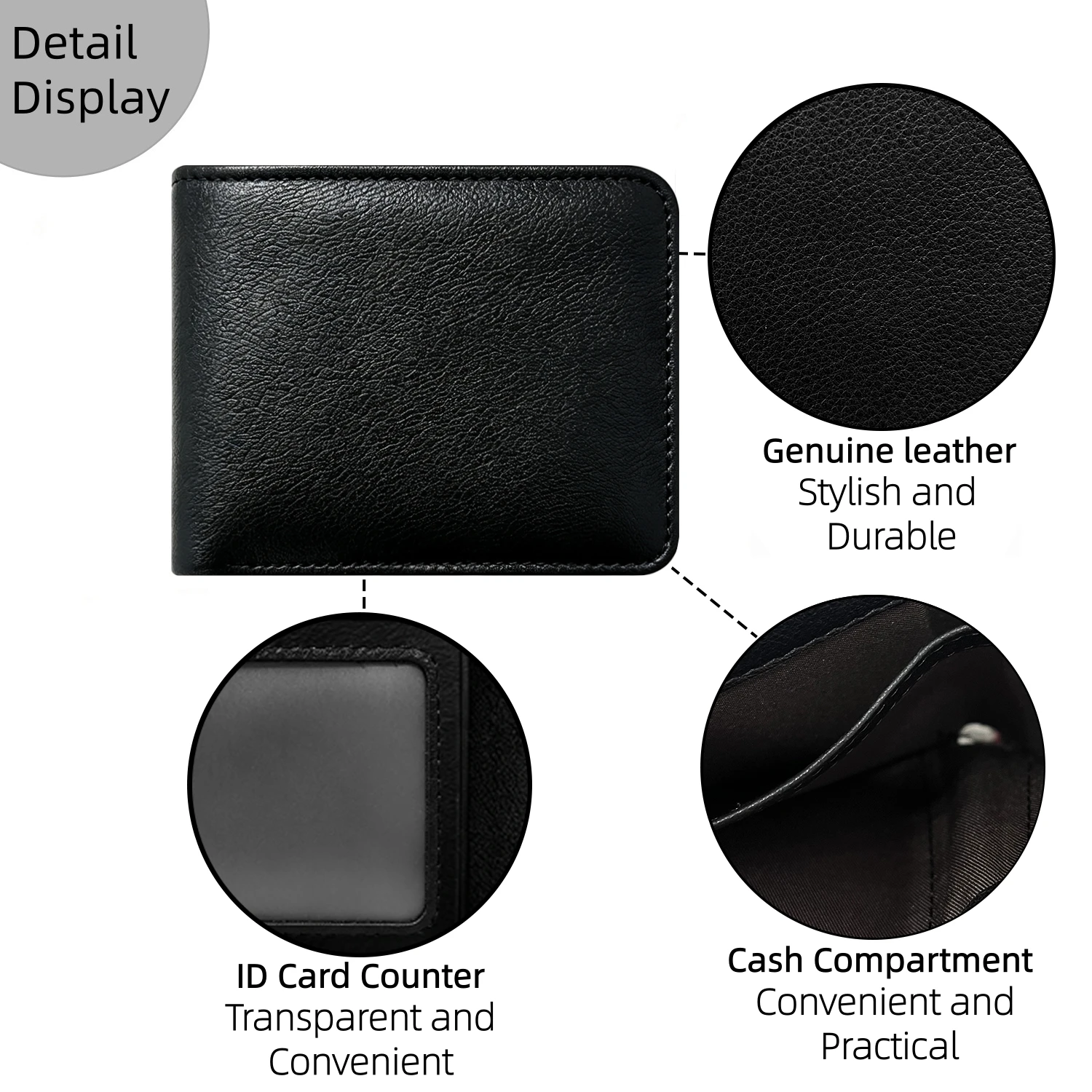 Herren-Geldbörse aus echtem Leder, schlankes Bifold-Modell, leichte, kurze Geldbörse mit 3 Kartenfächern, Ausweisfach und 2 Fächern für Bargeld. – Detail 5