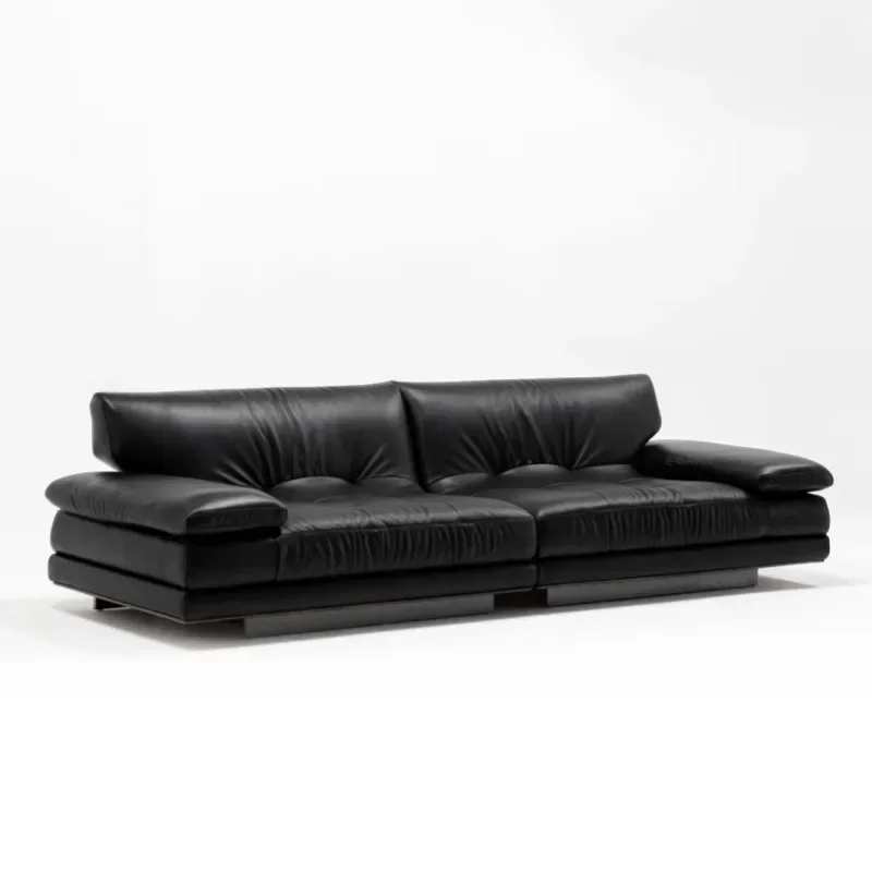 Minimalist designer leather sofa three-person small apartment black jazz living room functional sofa