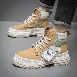 Men Leather Shoes High Top Boots Fashion Motorcycle Ankle Boots Men Winter Boots Man Shoes Lace-Up Botas Hombre Spring Hot Sale