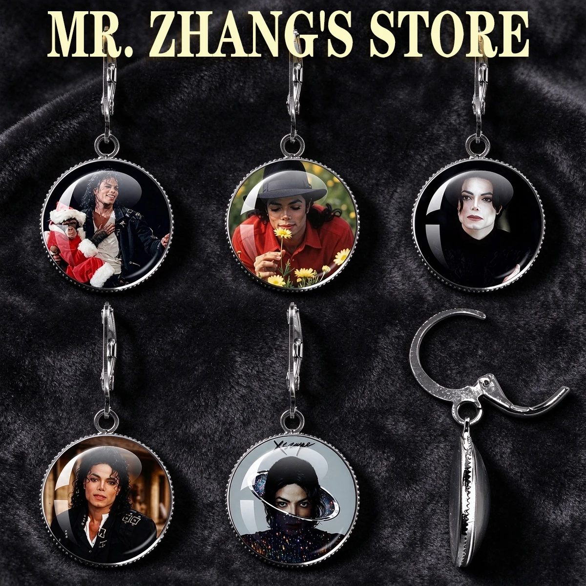 Michael Jackson 20MM Round Glass Cabochon Earring Cover Pendant Versatile Retro Personalized French Hook Earring Accessory TH025
