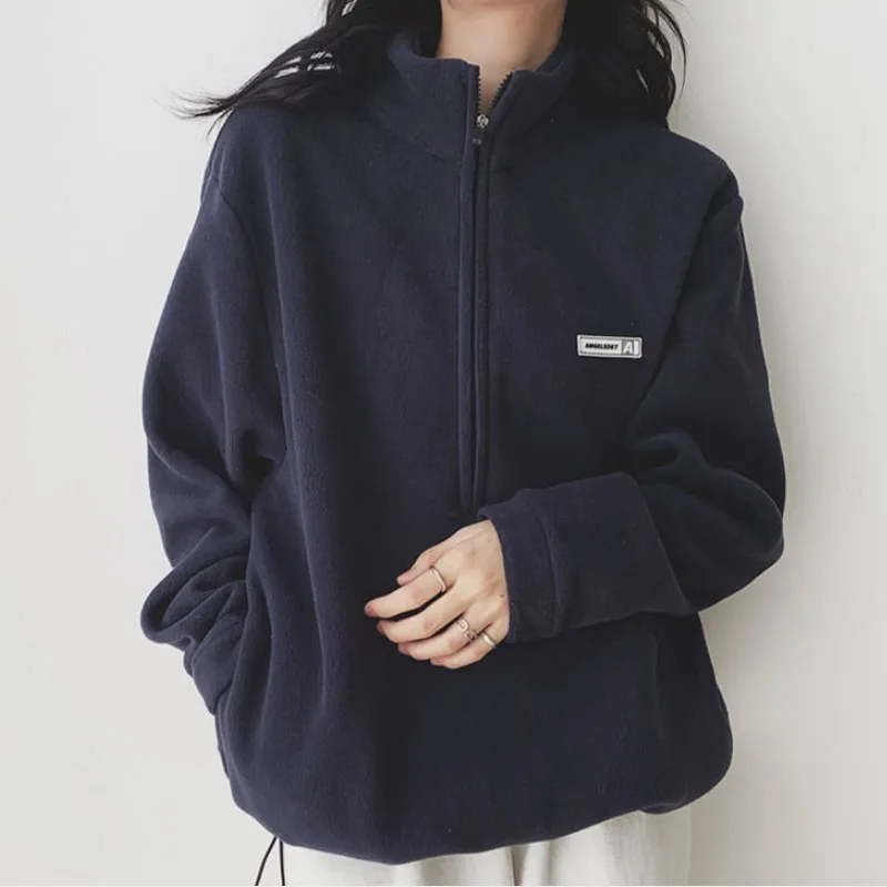 Korean Fleece Hoodies Sweatshirts Women Casual Kpop Fashion Plus Velevt Sweatshirt Top  Autumn Winter Warm Zipper Pullover