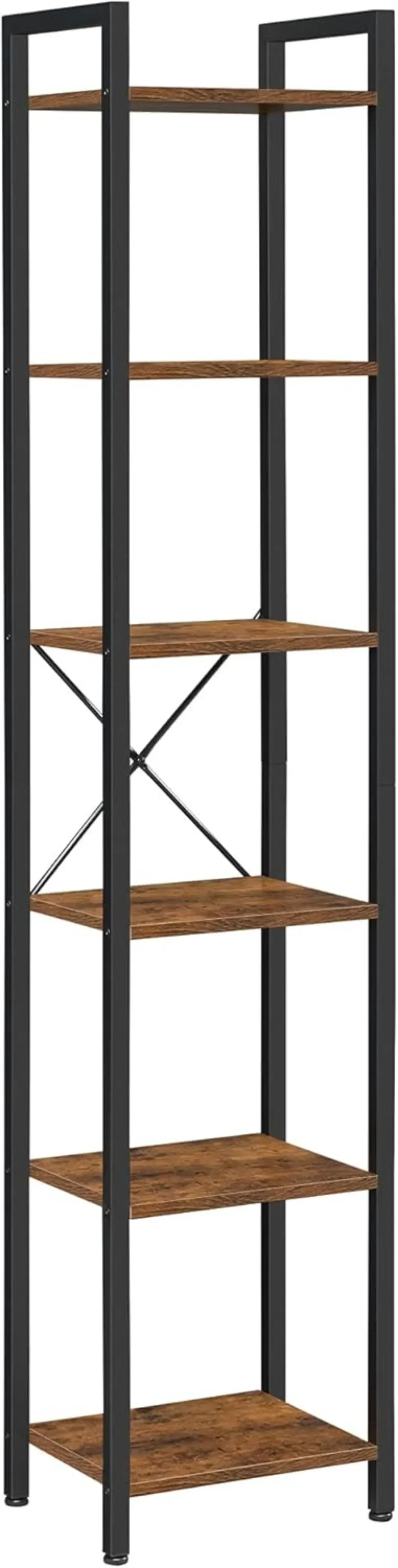 

6-Tier Tall Bookshelf, Narrow Bookcase with Steel Frame, Skinny Book Shelf for Living Room, Home Office, Study