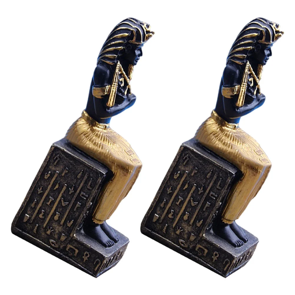 2 Pcs Egyptian Mythology Model Pharaoh Decoration Sculpture Figure Statue Ornaments Decorations Resin Desktop