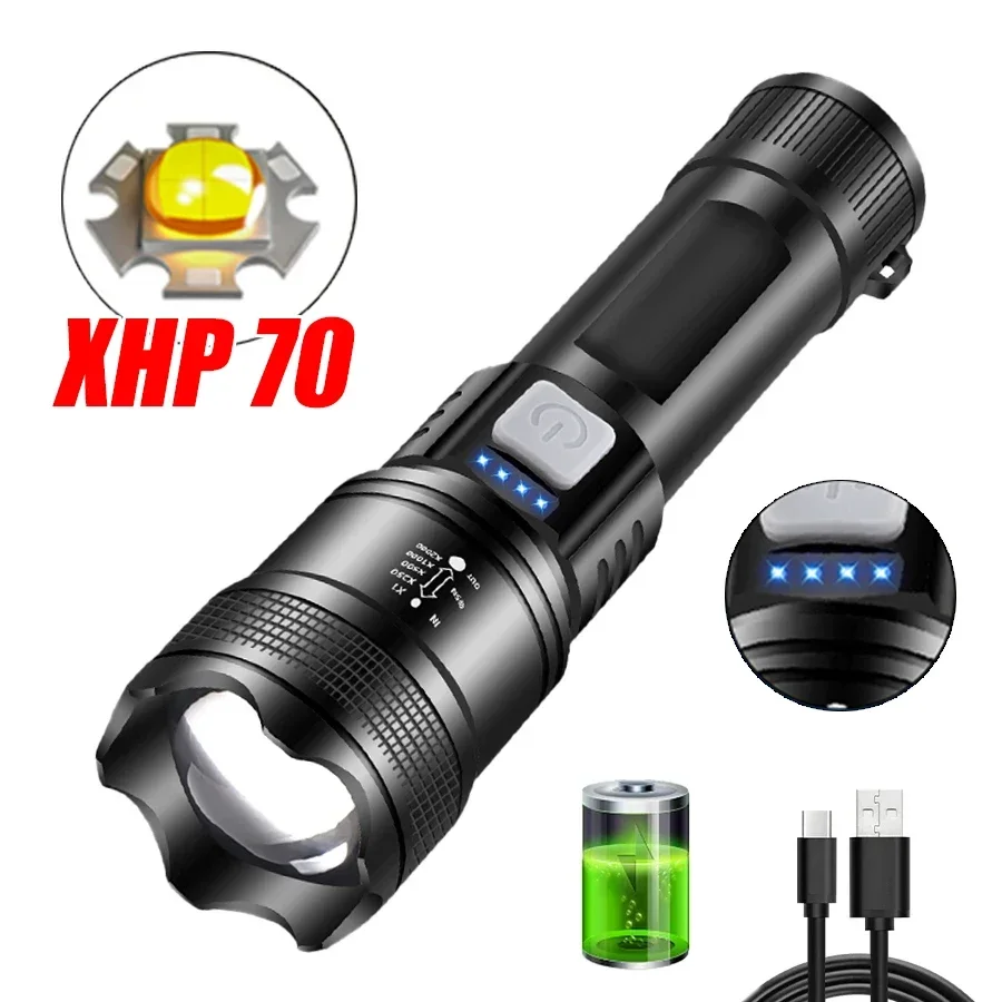 Super Bright P70 LED Flashlights USB Rechargeable Flashlight with Tail COB Floodlight Outdoor Emergency Fishing Power Bank Torch