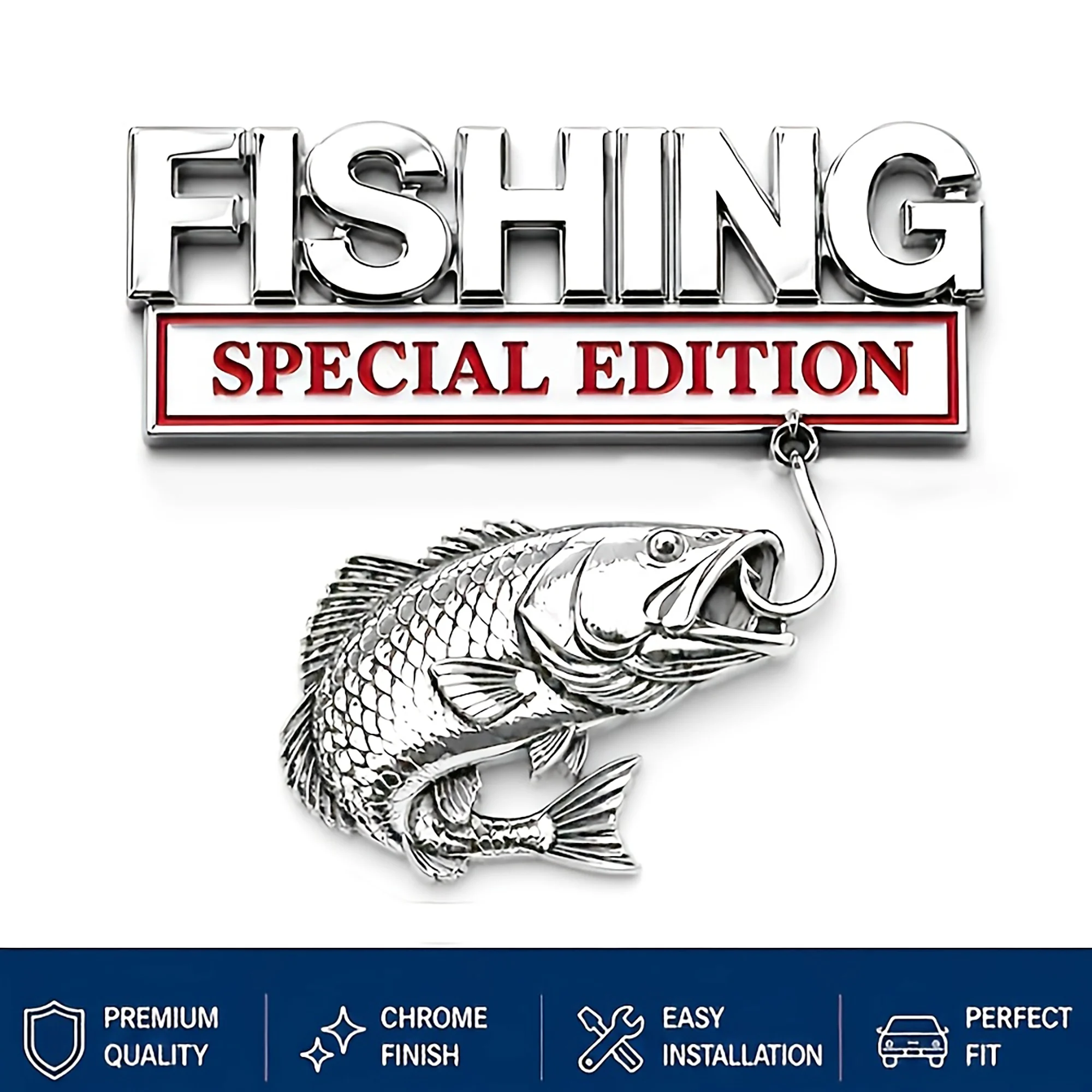 Fishing Special Edition Car Emblem 3D Fish Hook Sticker Badge Funny Decals Car Replacement Door Decoration for Car Truck SUV